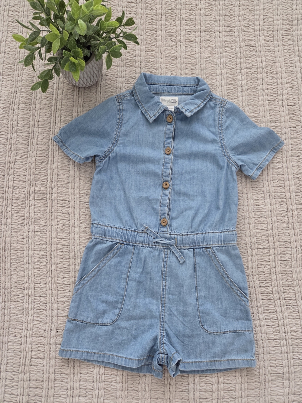 Carter's Light Blue Denim Short Sleeve Romper